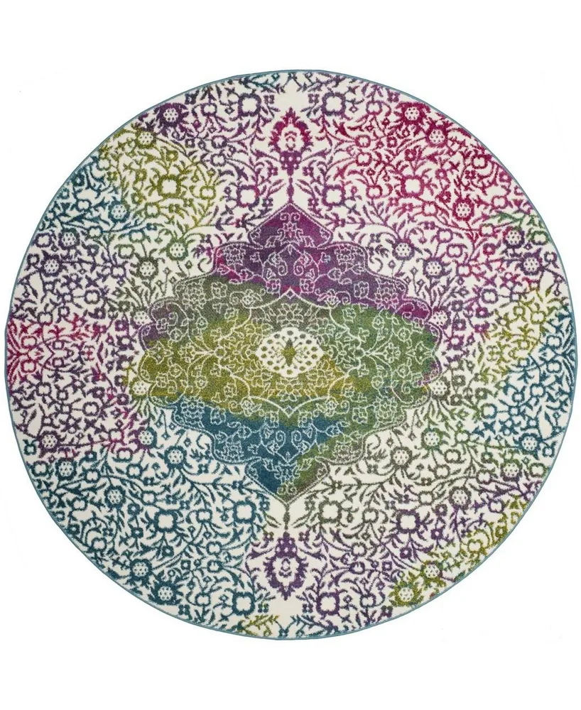 Safavieh Watercolor WTC672 Ivory and Fuchsia 5'3" x 5'3" Round Area Rug