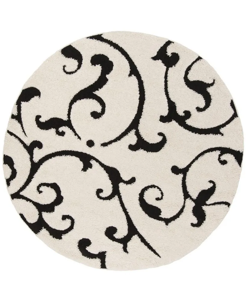 Safavieh Florida Shag SG476 Ivory and Black 6'7" x 6'7" Round Area Rug