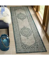 Safavieh Courtyard CY8751 Light Grey and Teal 2'3" x 8' Sisal Weave Runner Outdoor Area Rug