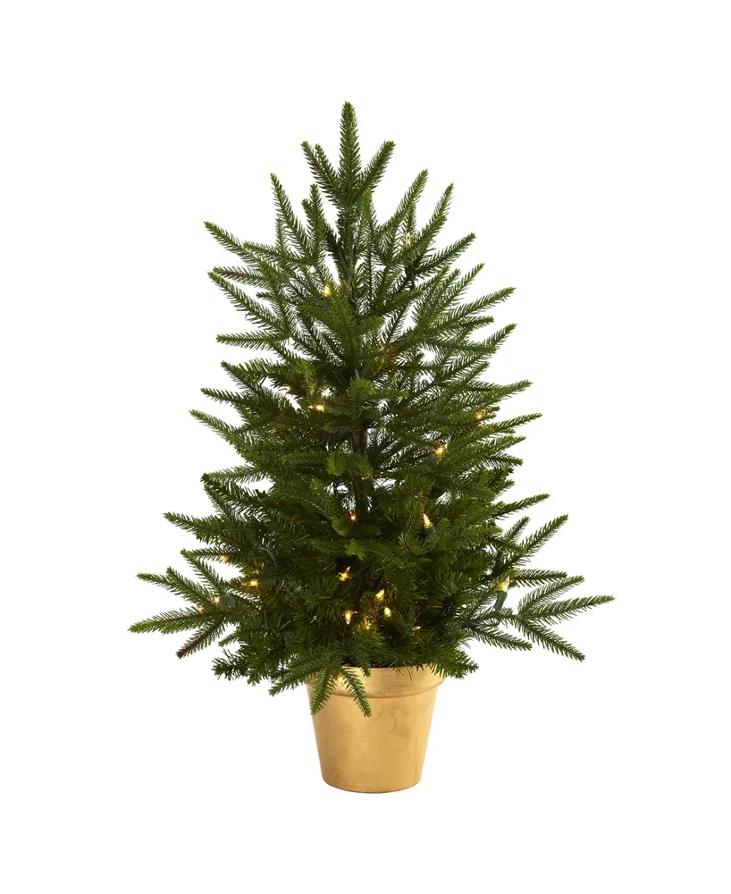 Nearly Natural 2.5' Christmas Tree with Golden Planter and Clear Lights