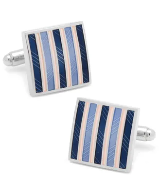 Pink and Navy Striped Square Cufflinks