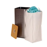 Household Essentials Square Metal Laundry Hamper with Wood Lid