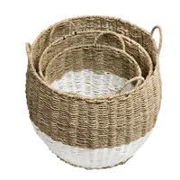 Honey Can Do Set of 3 Round Nesting Seagrass Baskets with Handles