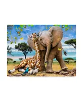 Howard Robinson 'Elephants And Giraffes' Canvas Art - 19" x 14" x 2"