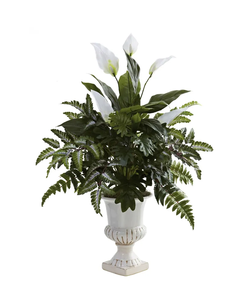 Nearly Natural Mixed Greens and Spathiphyllum w/ Decorative Urn