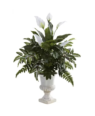 Nearly Natural Mixed Greens and Spathiphyllum w/ Decorative Urn