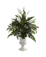 Nearly Natural Mixed Greens and Spathiphyllum w/ Decorative Urn