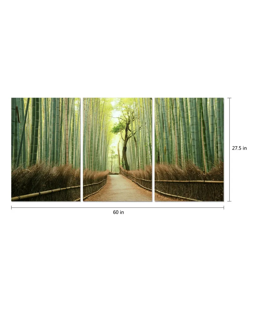 Chic Home Decor Pine Road 3 Piece Wrapped Canvas Wall Art Forest Scene -27" x 60"