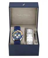 Nautica Men's N09915G Sport Ring Multifunction Navy Resin Strap Watch Box Set with White Resin Strap