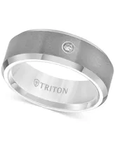 Triton Men's Tungsten Carbide Ring, Single Diamond Accent Wedding Band