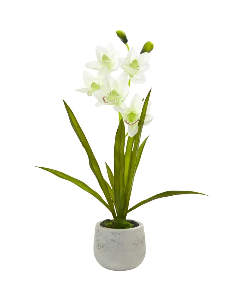 Nearly Natural Cymbidium Orchid Artificial Arrangement in Vase