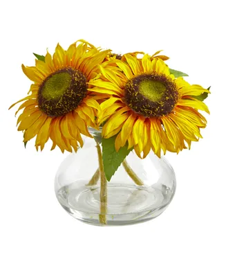 Nearly Natural Sunflower Artificial Arrangement in Glass Vase