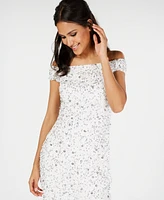 Adrianna Papell Women's Off-The-Shoulder Beaded Sheath Dress