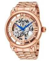 Stuhrling Stainless Steel Rose Tone Case on Stainless Steel Link Bracelet, Rose Tone Dial, with Blue Accents