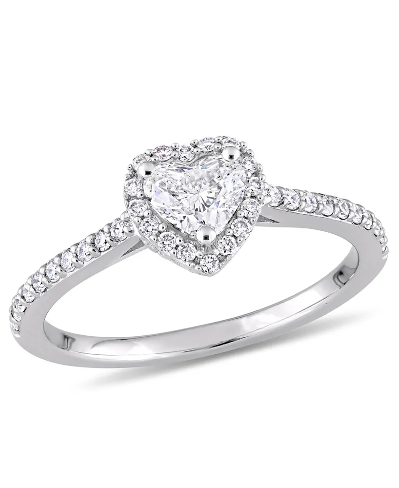 Certified Diamond (3/4 ct. t.w.) Heart and Round-Shape Engagement Ring 14k White Gold