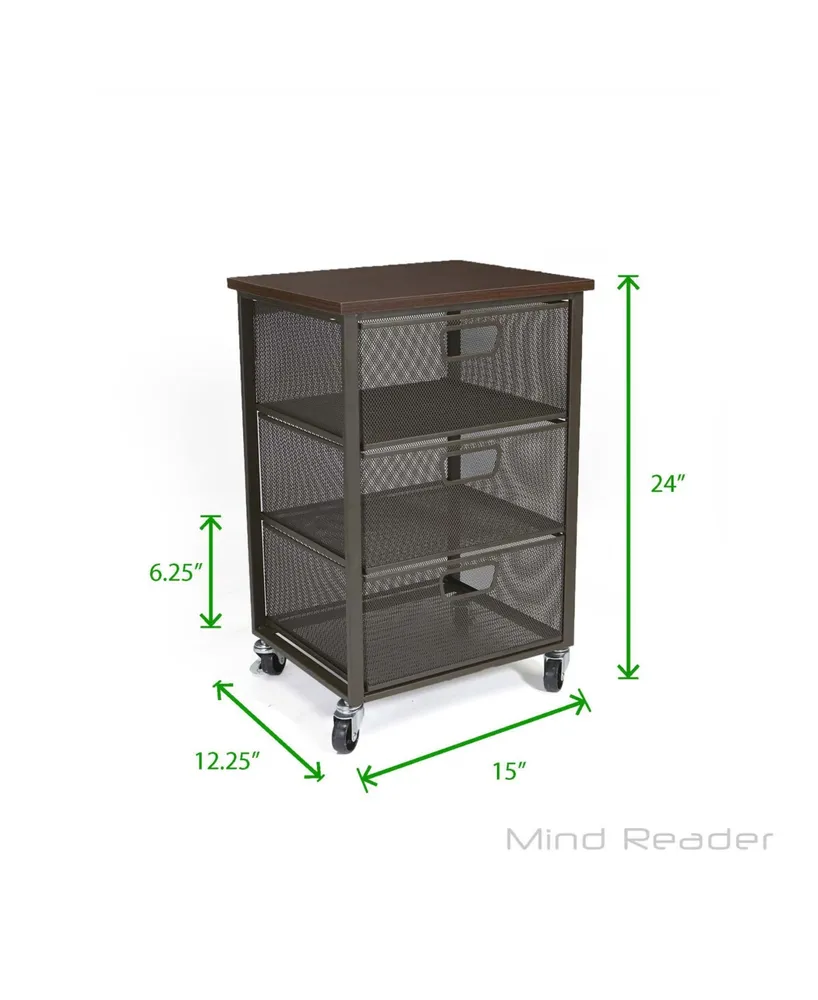 Mind Reader Rolling Storage Cart with 3 Drawers, File Storage Cart, Utility Cart, Office Cart Drawer Storage, Bathroom Storage