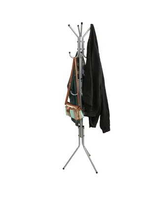 Mind Reader Standing Metal Coat Rack Hat Hanger 11 Hook for Jacket, Purse, Scarf Rack, Umbrella Tree Stand