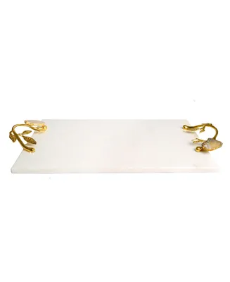 Classic Touch 16.25" Marble Challah Tray with Agate Stone Handles