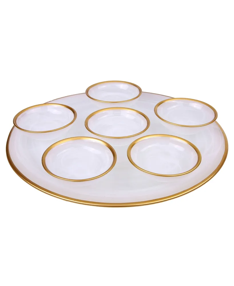 Classic Touch 12.75" Alabaster Seder Plate with Rim