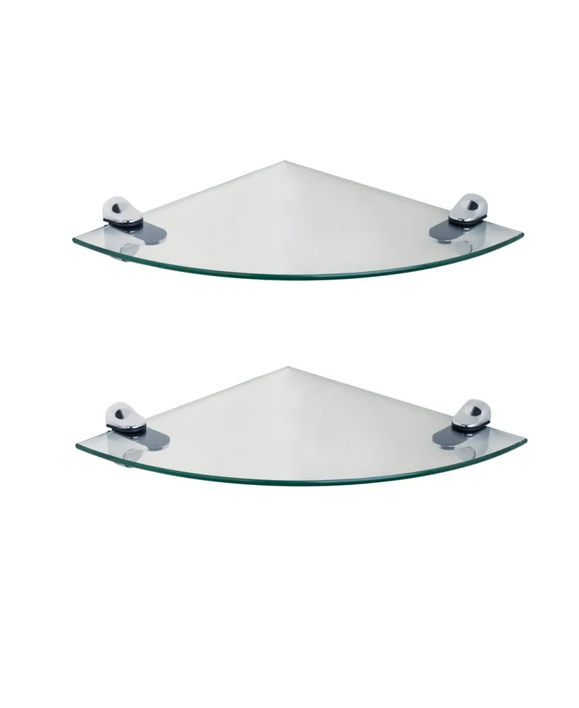 Set of 2 Glass Radial Floating Shelves with Chrome Brackets 10" x 10"