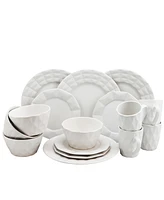 Elama Retro Chic 16 Piece Glazed Dinnerware Set In Black