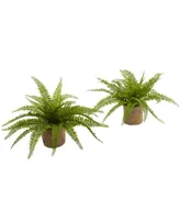 Nearly Natural Boston Fern w/Burlap Planter, Set of 2