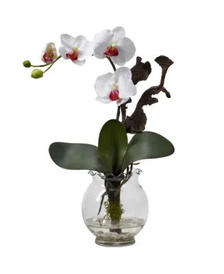 Nearly Natural Mini Phalaenopsis w/Fluted Vase Silk Flower Arrangement