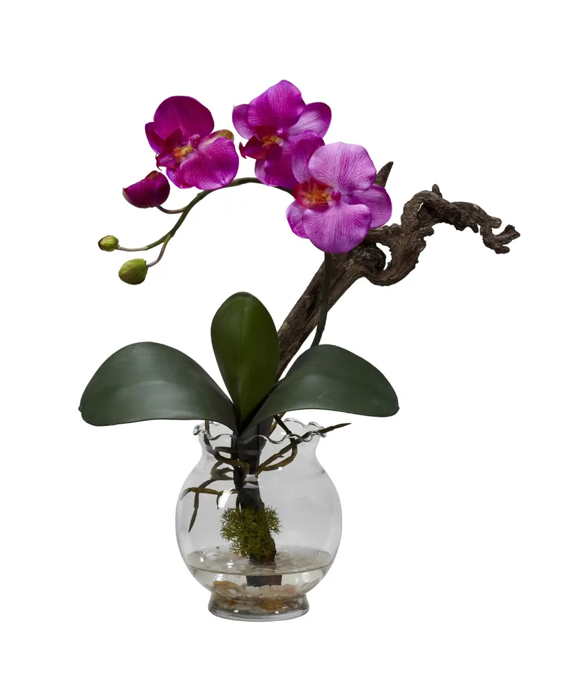 Nearly Natural Mini Phalaenopsis w/Fluted Vase Silk Flower Arrangement