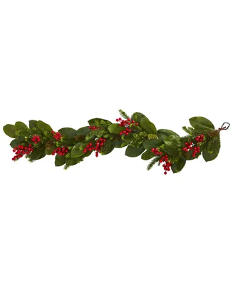 Nearly Natural 5' Magnolia Berry Pine Artificial Garland