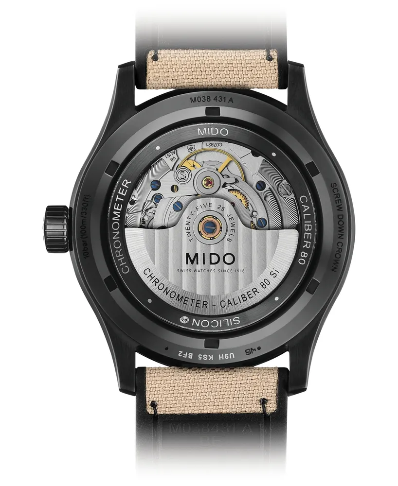 Mido Men's Swiss Automatic Multifort Chronometer Beige Fabric & Black Silicone Strap Watch 42mm