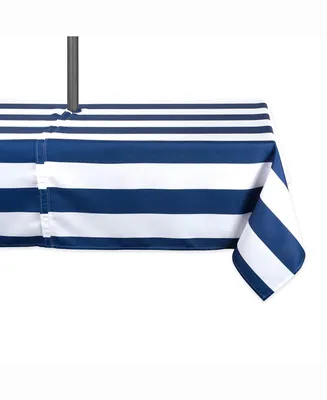 Nautical Blue Cabana Stripe Outdoor Table cloth with Zipper 60" X 84"