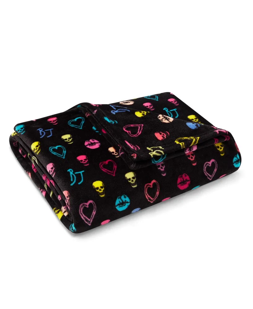 Betsey Johnson Betseys Signature Black Plush Throw