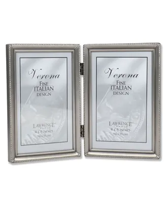Lawrence Frames Antique Pewter Hinged Double Picture Frame - Bead Border Design