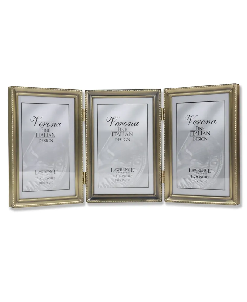Lawrence Frames Antique Brass Hinged Triple Picture Frame - Bead Border Design - 4" x 6"