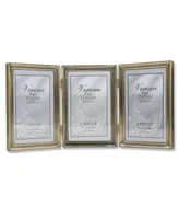 Lawrence Frames Antique Brass Hinged Triple Picture Frame - Bead Border Design - 4" x 6"