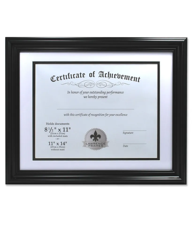 Lawrence Frames Dual Use Black 11" x 14" Certificate Picture Frame with Double Bevel Cut Matting For Document - 8.5" x 11"