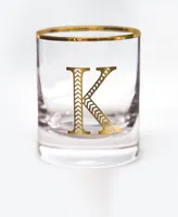 Qualia Glass Monogram Rim and Letter K Double Old Fashioned Glasses, Set Of 4