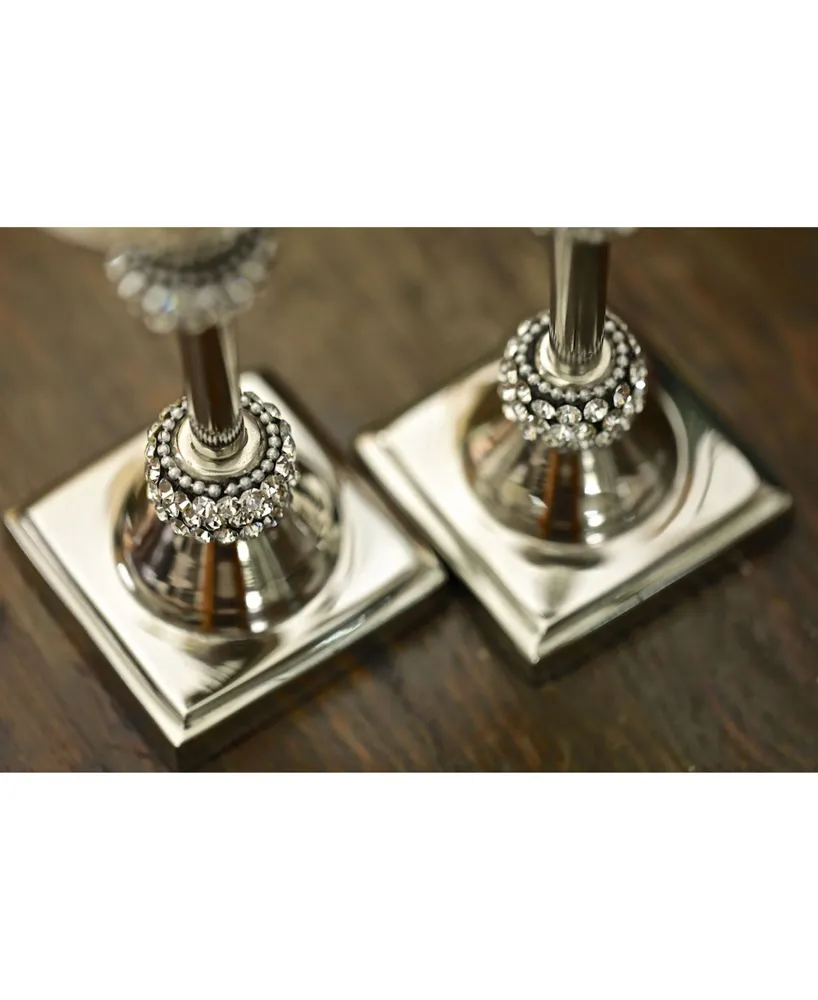 Classic Touch Single Stainless Steel Candle Holder with Crystal Diamond Design
