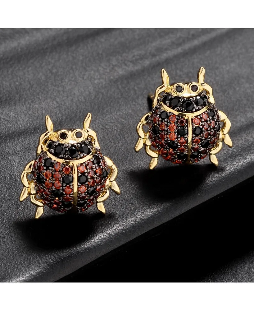 Noir Red/Black Cubic Zirconia Ladybug Stud Earring