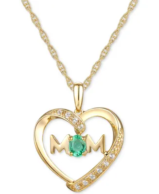 Emerald (1/6 ct. t.w.) & Diamond Accent Mom Heart 18" Pendant Necklace in 14k Gold