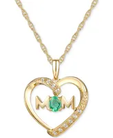 Emerald (1/6 ct. t.w.) & Diamond Accent Mom Heart 18" Pendant Necklace in 14k Gold