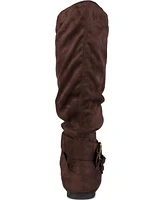 Journee Collection Women's Shelley Rouched Buckle Mid Shaft Boots