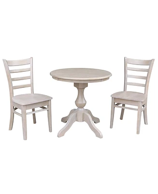 International Concepts 30" Round Top Pedestal Table- With 2 Emily Chairs