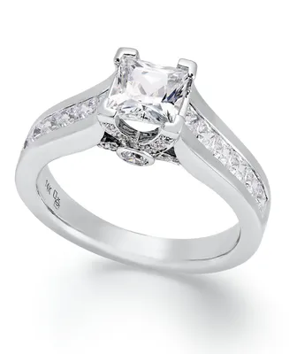 Diamond Princess Cut (1-1/2 ct. t.w.) Engagement Ring in 14k White Gold