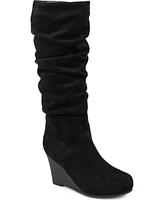 Journee Collection Women's Haze Wide Calf Rouched Knee High Wedge Boots