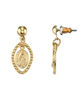 2028 14K Gold-tone Mother Mary Medallion Post Drop Earrings