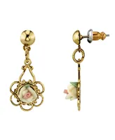 2028 Gold-Tone Ivory Color Porcelain Rose Drop Earrings