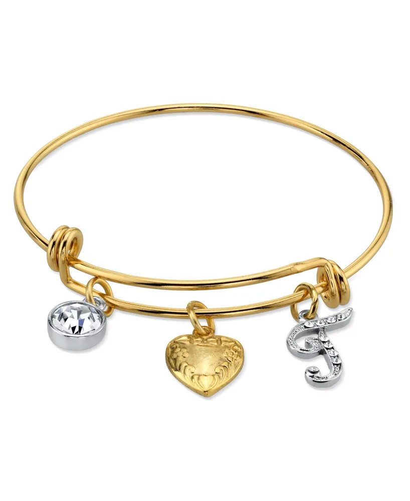 2028 14K Gold-Dipped Heart and Initial Crystal Charm Bracelet