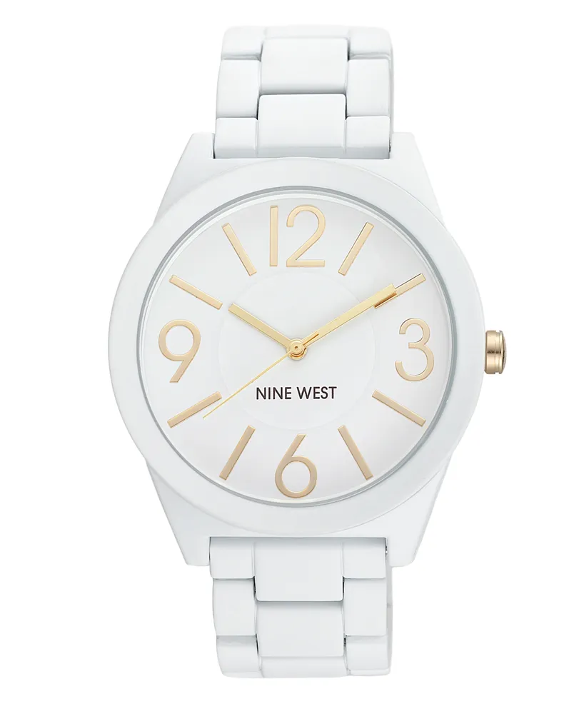 Nine West Women's Quartz Matte White Alloy Link Bracelet Watch, 42mm