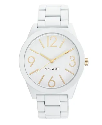 Nine West Women's Quartz Matte White Alloy Link Bracelet Watch, 42mm